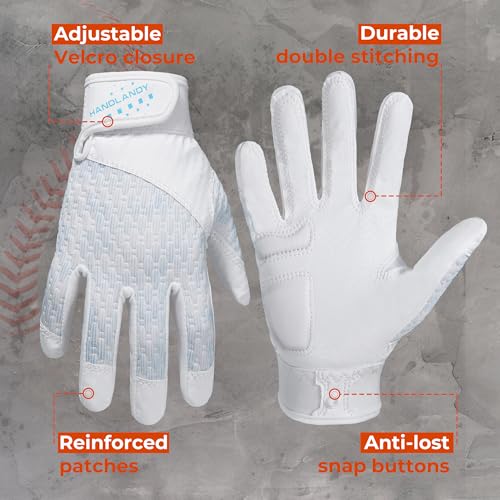 Image of HANDLANDY Baseball Batting Gloves for Adult Youth, Grip Breathable Softball Batting Gloves Fit Men Kids Boys Girls