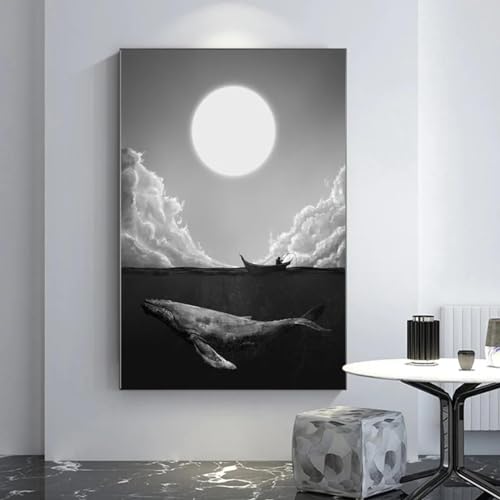 Affiche baleine 60x90 pour habiller un grand mur vide de salon sans cadre