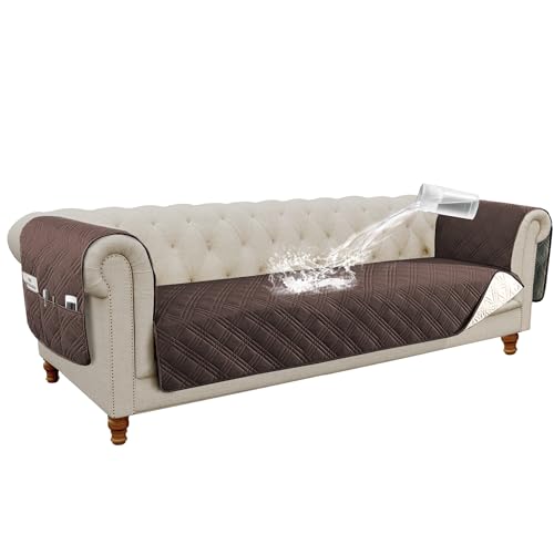 H.VERSAILTEX 100% Waterproof Chair Slipcover Armchair Covers with Extra Long Armrest Cover Traditional Chesterfield Furniture Protector Cover for Pets Kids Children Dog Cat(Chair, Lily Pad/B