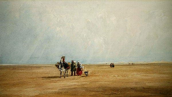 Tableau figures avec un âne sur une plage David Cox 60x90cm