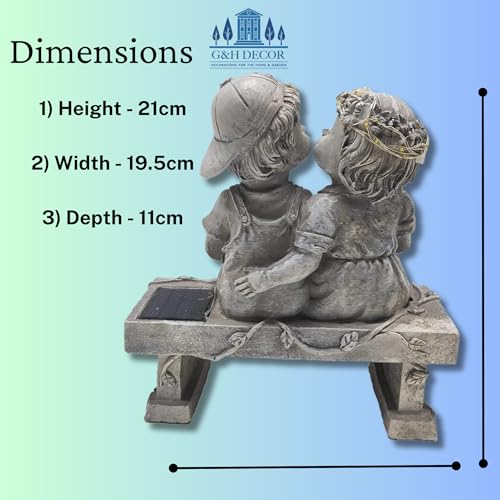 Stone Effect Kissing Kids on Bench 21cm Resin Garden Ornament, Boy and Girl Garden Ornaments Outdoor - Image 2
