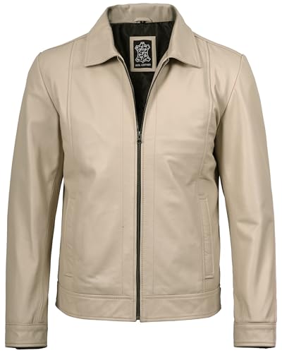 Image of Decrum Vintage Style Mens Leather Jacket - Real Lambskin Classic Shirt Collar Leather Jackets for Men