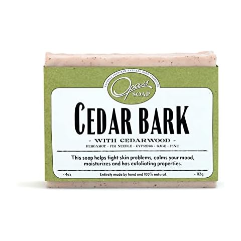 Cedar Bark Soap for MEN and WOMEN Natural Exfoliating - FOREST FRESH SCENT - 4oz (112g) Made w/Essential Oils Cedarwood, Pine, Bergamot, Sage, Fir Needle - Bar Soap Cover