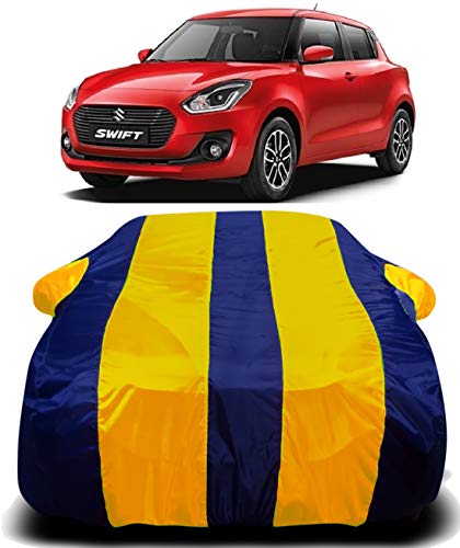 Image of Waterproof Car Cover with Ultra Surface Body Protection (Yellow Stripes) (Maruti Suzuki Swift)