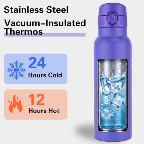 Image of GOPPUS 25 oz Insulated Water Bottle with Direct-Drink Lid,Keep Cold 24H,Leak-Proof Stainless Steel Bottle Ideal for the Gym,Travel,and Outdoor Use,Suitable for Teens and Adults（Purple）