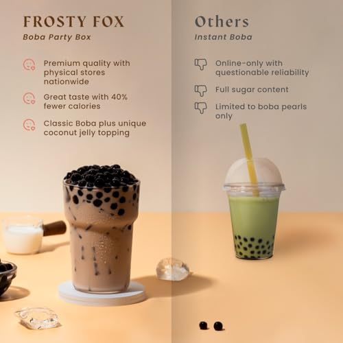 Frosty Fox Boba Bundle Kit 10 Serv. Instant Bubble Pearl Variety Milk Tea Kit with Authentic Brown Sugar Tapioca Pearls & Coconut Jellies - Ready in Under 1 Minute, Includes Straws - Gift Box, Holiday (Classic, Taro and Thai Tea) - Image 4