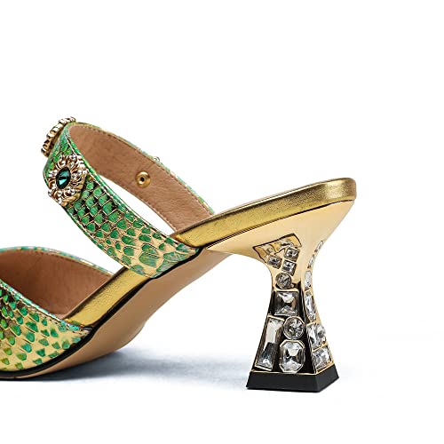 TinaCus Pointed Toe Genuine Leather Handmade Jewelry Décor Mid Heels Women's Elegant Slippers4