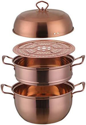 3 Tier Premium Heavy Duty Stainless Steel Steamer Pot Set Includes 2 Tier Cooking Pot, 1 Steaming Septa and Pot Lid | Stack, Steam Pot Set for All Cooking Surfaces -Rose Gold