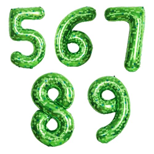 SSKHE Juego de globos con números de píxeles verdes (0-4 y 5-9), globos de helio de aluminio verde lima de 40 pulgadas para decoraciones de cumpleaños, suministros de fiesta de videojuegos y día de
