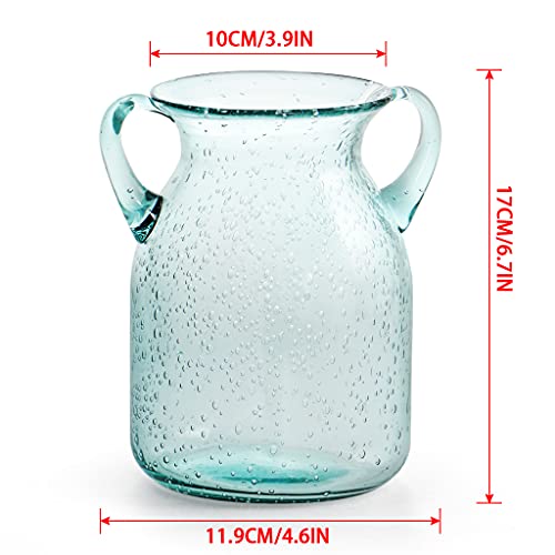 Mdluu Seeded Glass Vase 7" Tall, Double Ear Flower Vase, Handblown Vase Clear, Decorative Vase For Dining Room, Bedroom, Bathroom, Mantel #TOP2