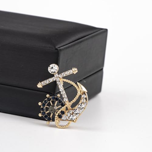 Image of Personality Pearl Crystal Anchor Fashion Brooch Pin Women's Clothing Accessories Jewelry Crystal Boat Anchor Brooch Rudder Brooch Pin