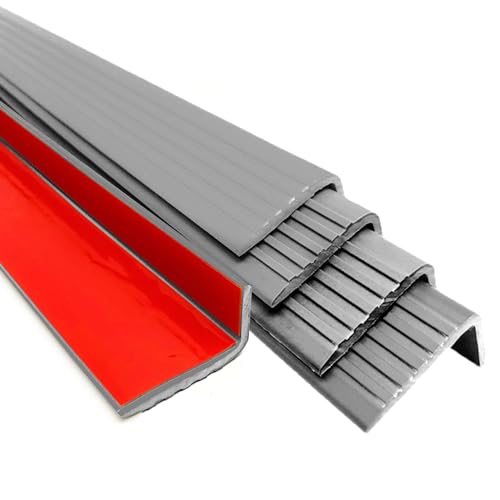 Perfil de esquina de PVC para bordes de escaleras, autoadhesivo, 60 mm x 30 mm, borde de goma gris para peldaños de interior/exterior, 5 m, ideal para una protección segura de escaleras
