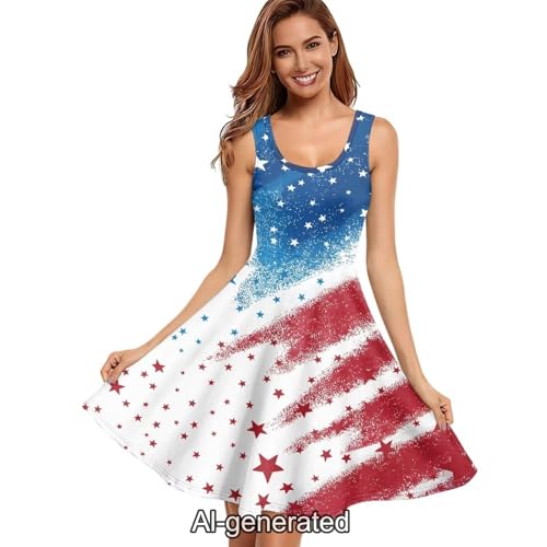 Image of Dreaweet Casual Sleeveless Dresses for Women Girls, Round Neck Tank Dresses with Pockets Summer Sundress Size XS-4XL