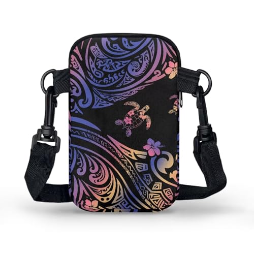 Image of Hawaiian Tribal Small Crossbody Bags for Women Cell Phone Bag Purse, Sea Turtle Zipper Sling Purses Shoulder Bag