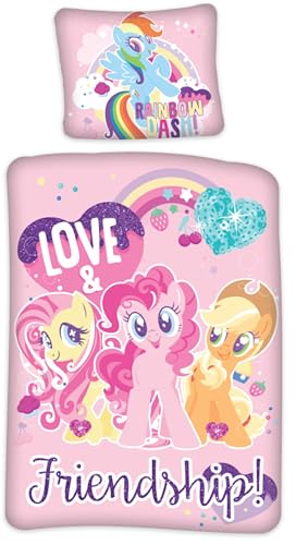 Mon Petit Poney - Parure de Lit Bébé Coton Réversible - Housse de Couette 100x135 Taie 40x60 cm