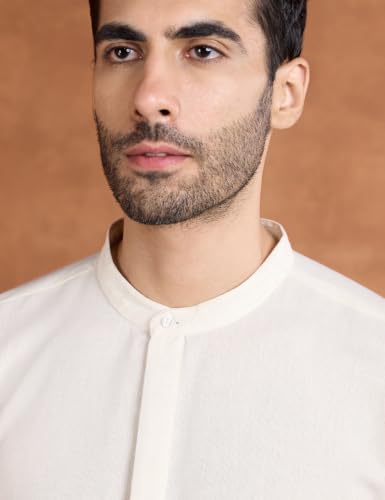 Image of Amazon Brand - Symbol Men's Cotton Blended Full Sleeve Kurta| Regular Fit | Classic Mandrin Collar| Front Half Open | Available in Plus Sizes