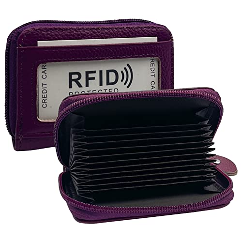 Image of RFID Blocking Genuine Leather Credit Card Case Holder Security Travel Wallet - Purple
