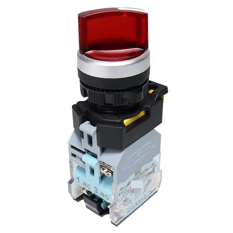 Interrupteur 22mm 10A FXB38 commutateur rotatif plastique 3 positions MOMENTARY rouge