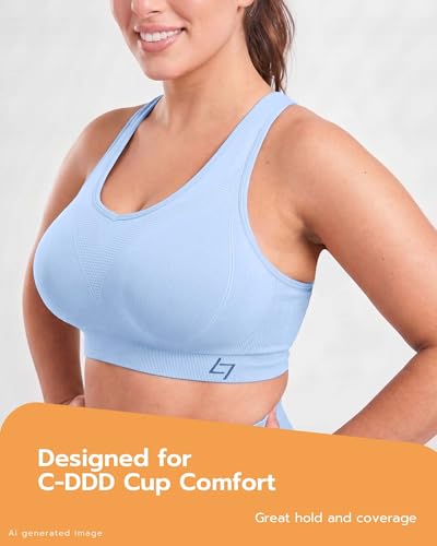 Image of FITTIN Supportive Sports Bra for Large-Bust: 12-Hour Zero-Pressure Comfort | Full Coverage No Spillage Comfortable Fit Padded Racerback Sports Bras for Yoga Gym for C-DDD Cup Plus Size Women