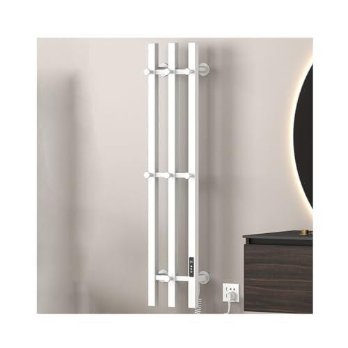 WRJAHCG Toallero Electrico Baño De Pared,Secador Toallas Electrico con Ganchos,Radiador Calentador De Toallas con Pantalla Led Y Función Temporizador,Blanca,Square Tube