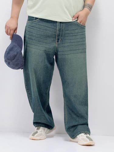Image of Urbano Plus Men's Loose Baggy Fit Heavy Washed Jeans Non-Stretchable