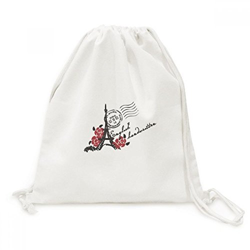 Sac à dos à cordon Tour Eiffel en toile imprimée vintage Paris