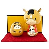 【公式 こけし屋 卯三郎の孫 kokechi】 午年(うま) 干支こけしセット 正月飾り 健康祈願 日本製 伝統工芸品 (福うま＆うま中 2点セット 屏風付)