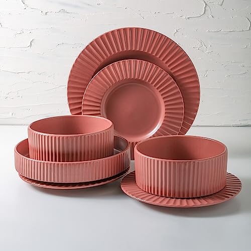 Image of Christian Siriano Lusso 16-Piece Dinnerware Set Stoneware, Redwood