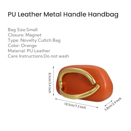 Image of Women PU Leather Metal Handle Handbag Trendy Commuting Compact Stone Purse Hand-held Causal Shoulder Clutch Bag