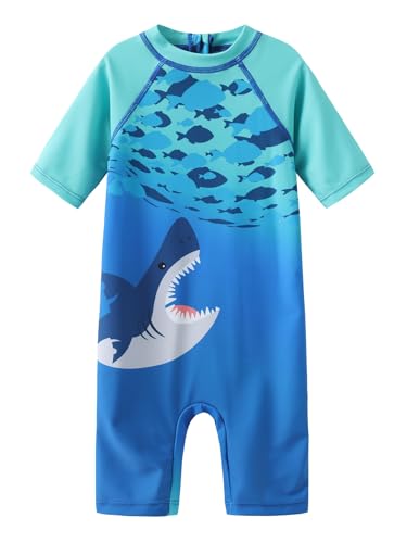 Baby Boys One Piece Rash Guard Swimsuits for Toddler Boys Short Sleeve Sunsuits Sun Protective Bathing Suits Beach Swimwear