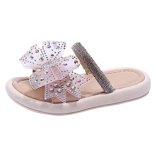 Girl's Slippers Cute Bow Slippers Cozy Open Toe Home Shoes Comfy Summer Indoor Outdoor Slip On Slippers Toddler Girls (Pink, 7.5 Toddler)
