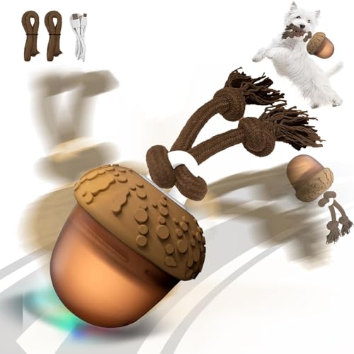 Hanarook Interactive Dog Toys Ball, Dog Rolling Ball with Motion Activated, Electric Automatic Moving Puppy Toy for Small/Medium Puppy Toys to Keep Them Busy (Acorn)