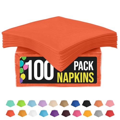 Party Solids Orange Dinner Napkins - 2 Ply 100 Pack