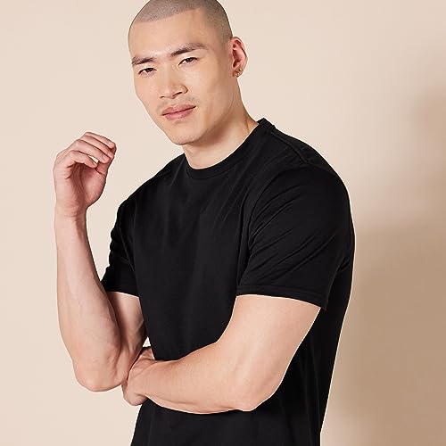 Amazon Essentials Camiseta de Manga Corta, Cuello Redondo y Corte Ajustado Hombre, Pack de 2, Negro, L
