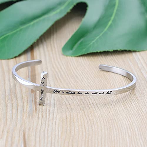 Cross Bracelet Religious Cuff Bangle Bible Verse Jewelry Inspirational Gift For Women Engraved God Is Within Her She Will Not Fall #TOP3