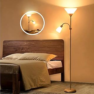 Modern Grey 2 Head Mother and Child Reading Floor Lamp, Standing Floor Lamp with 360°Rotate Side lamp, LED Floor Light for Living Rooms, Bedrooms, Office(Bulb Not Including)