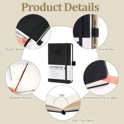 Hopton Notizbuch A6, 3 Stück Notizbücher Set,192 Seiten, 80 g/m², Leder Notizblock Liniert, Notizbüch Klein, Journal Buch, Reisetagebuch, Prägebaum Design (Schwarz)