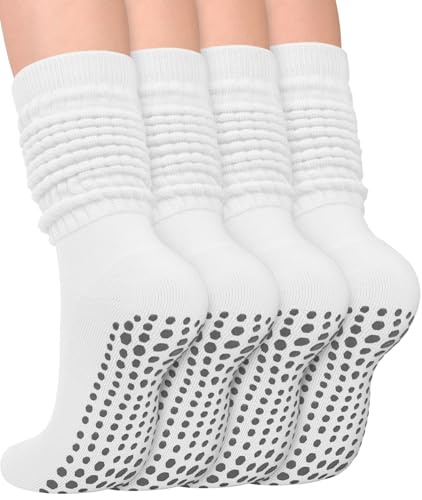 Image of yeuG Pilates Grip Socks for Women Yoga Slouch Socks with Grip for Barre Knee High Boot Socks Long Scrunch Slipper Socks