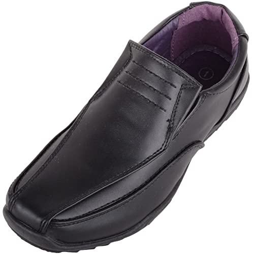 ABSOLUTE FOOTWEAR Childrens Kids Infants Boys Formal Faux Leather Slip On Padded School Wedding Shoes - Black - US Child 12