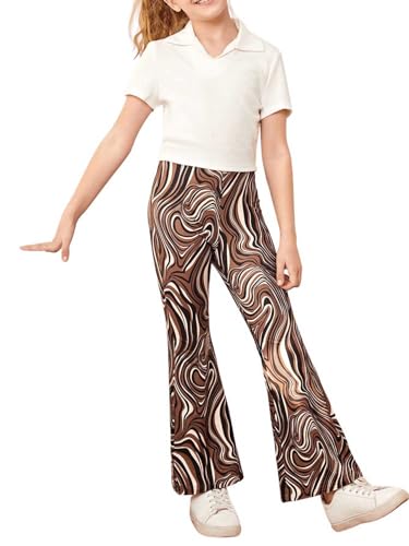 Image of WDIRARA Girl's Flare Pants High Waisted Elastic Waist Bell Bottom Casual Pants