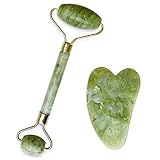 Rodillo De Jade Con Piedra Gua Sha Natural Para El Masaje De La Cara Y El Contorno De Los Ojos I Masajeador Roller De Jade Y Gua-sha Autentico De Piedras Naturales Para Tu Belleza Facial