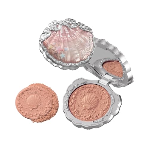 Flower Knows Shell's Jewel Collection Silk Satin Blush,Shimmery Peach Pink Powder Blush for Cheeks,Buildable & Blendable Face Makeup,Soft Long-Lasting,0.18 Oz(03 Coral Seashell)