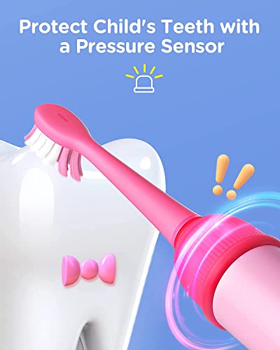 Bitvae Electric Toothbrush For Kids 8-12, K7S Sonic Kids Electric Toothbrushes Boys Girls, Bluetooth Rechargeable Power Toothbrush With Pressure Sensor, 4 Replacement Brush Heads, Extra Soft (Pink) #TOP1