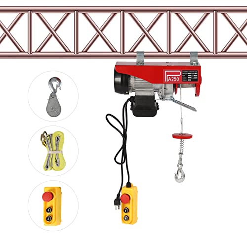 550lbs Electric Hoist Electric Winch 110V Auto Electric Hoist Winch with Wired Remote Control & Single/Double Slings Electric Lift Hoist with Emergency Stop for Garage, Factories, Warehouses
