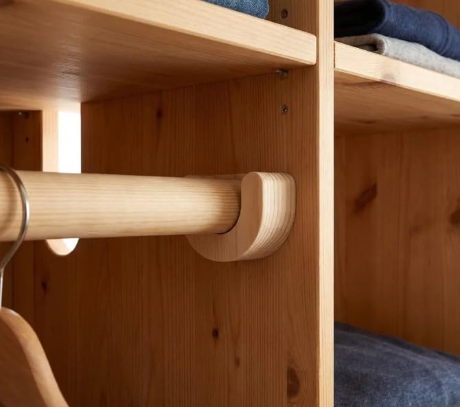 Image of Solid Pine Wooden Rod Brackets (Set of 2) - Closet Rod Holder for 25mm / 1 Inch Rod | Wardrobe Hanger Fittings | Curtain Pole Brackets | Natural Raw Finish