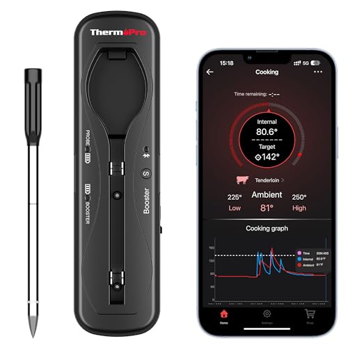 Image of ThermoPro Upgraded Meat Probe Wireless Meat Thermometer, 500ft Bluetooth Meat Thermometer for Cooking Kitchen Oven Smoker, Rechargeable Meat Probe for Backyard Grill BBQ Holiday Gifts