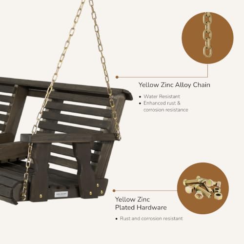 Image of Porchgate Amish Heavy Duty Console Porch Swing with Fold Down Cup Holders in Dark Walnut Stain - Amish Made in The USA from Treated Pine, Hanging Chains Included