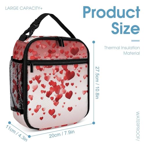Falling Red Hearts Backpack Set 3 Piece, Durable Backpack Insulated Lunch Bag Portable Pencil Case for Men Women4