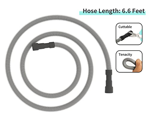 Mylifeunit Universal Dishwasher Drain Hose, Dishwasher Hose 6.6 Feet Elastic Corrugated Replacement With 2 Clamps, Fits 11/16",1" And 1-1/8" #TOP1
