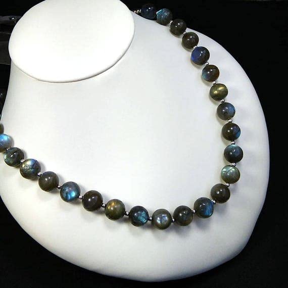 Labradorite bleue perles rondes 13mm pour création de bijoux en pierre naturelle
